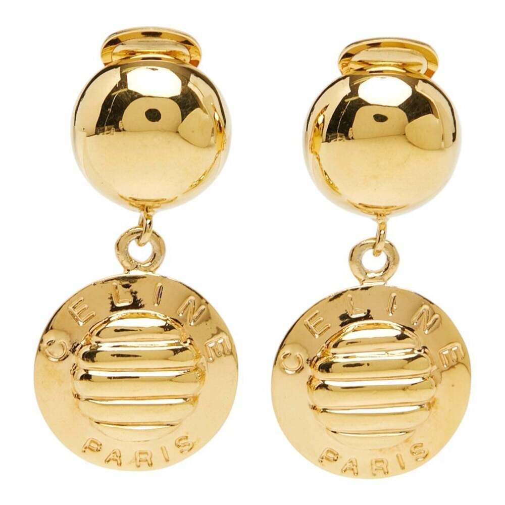 Celine Vintage Triomphe Macadam Earrings, Gold Plated, Women's. - Picture 2 of 6